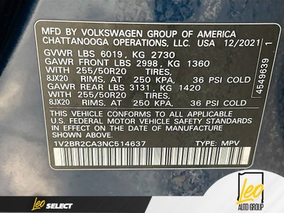 2022 Volkswagen Atlas 3.6L V6 SEL